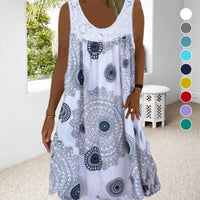 Breeziaspitze | Sommerliches Ärmelloses Kleid mit Print und Spitzendetails für Damen