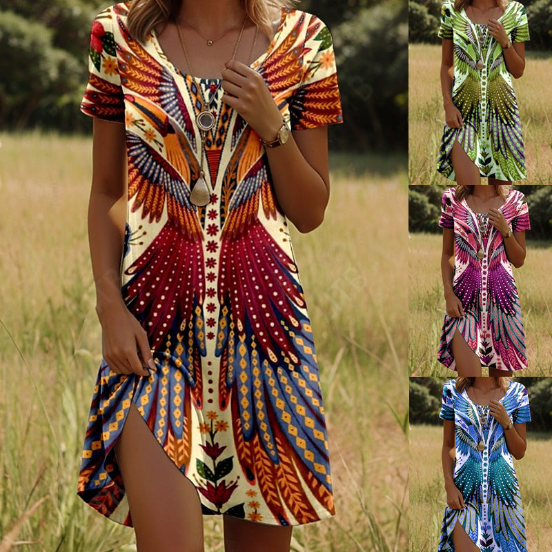 Islaprint | Kleid mit Indisch-inspiriertem Print und Rundhalsausschnitt