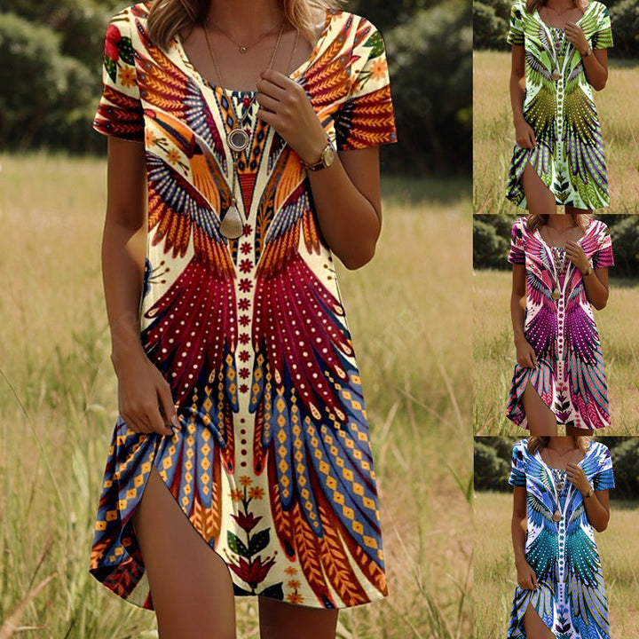 Islaprint | Kleid mit Indisch-inspiriertem Print und Rundhalsausschnitt