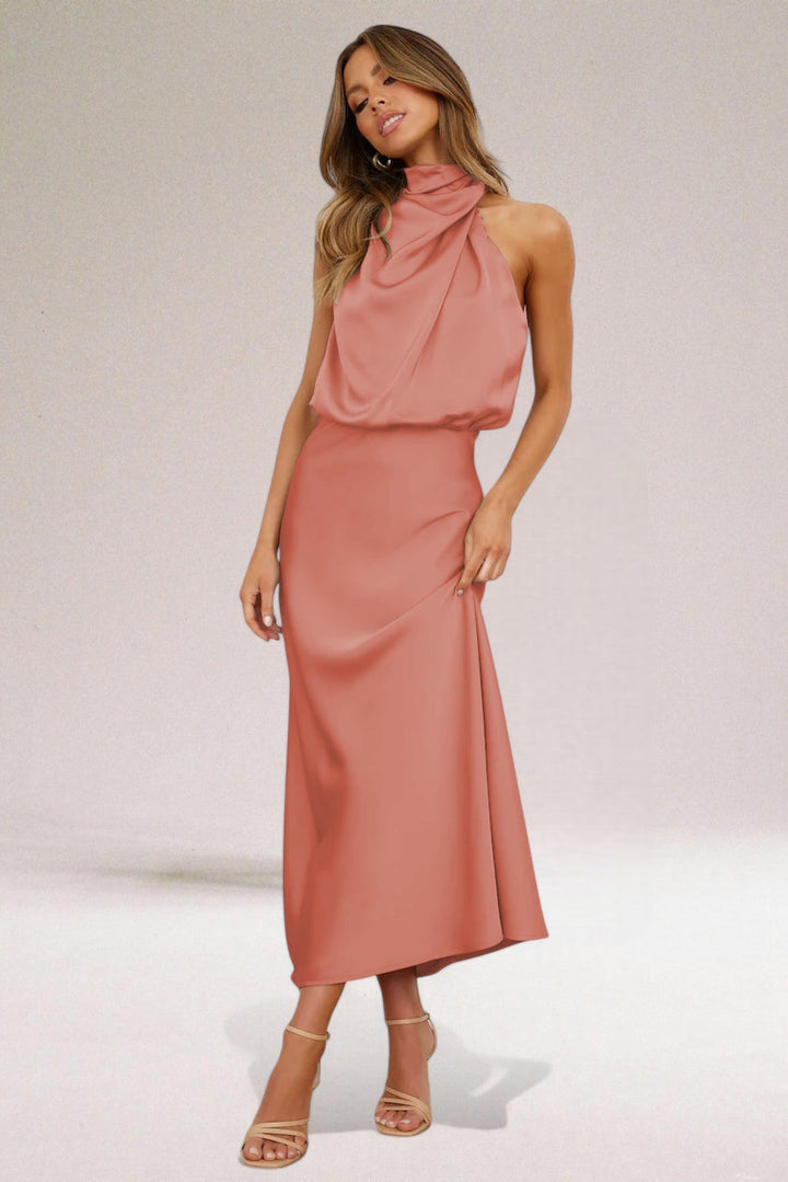 Elara Satin-Abendkleid mit Neckholder in Mauve