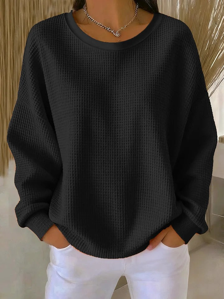 Nyla Pullover mit Waffelstruktur in Schwarz