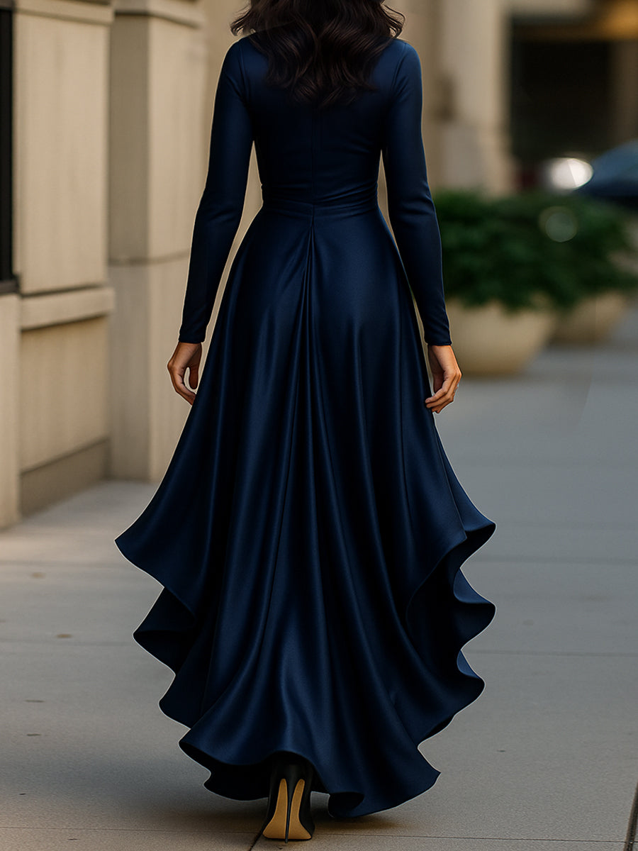 Palma Satin-Maxikleid – Bindeband an der Taille