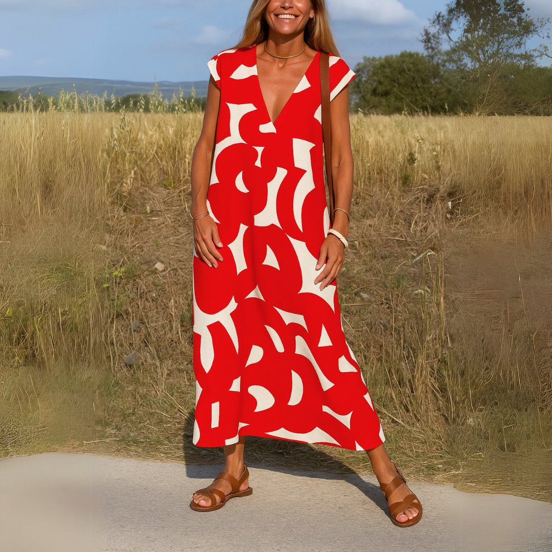 Azuraibiza | Ibiza Style Bequemes und Fließendes Kleid mit V-Ausschnitt