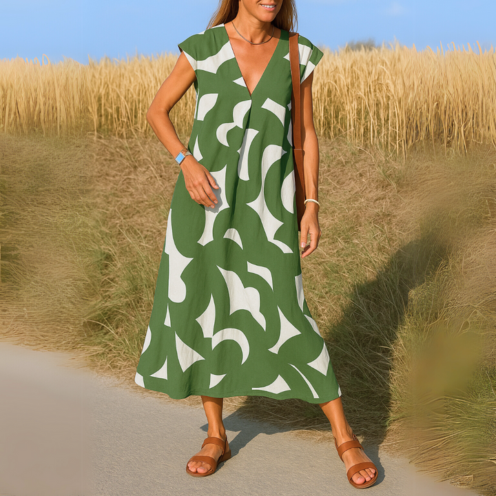 Azuraibiza | Ibiza Style Bequemes und Fließendes Kleid mit V-Ausschnitt