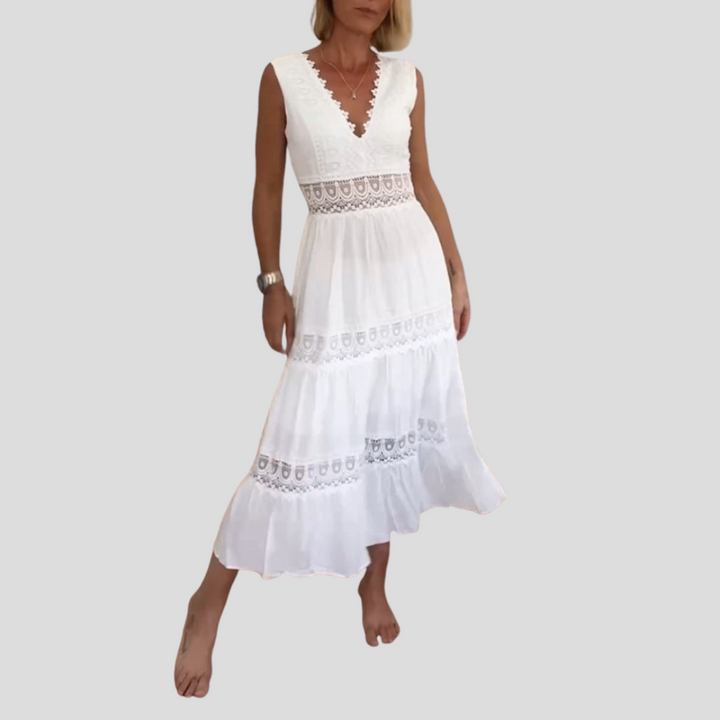 Soraboho | Ärmelloses Boho-Midikleid mit Spitzendetails