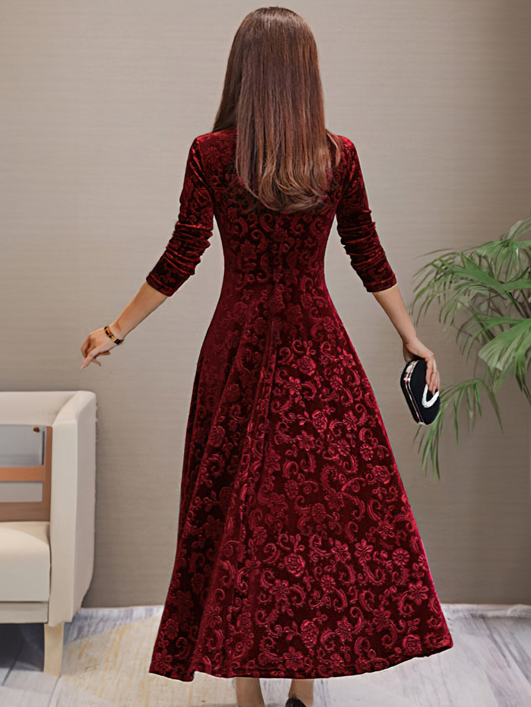 Annysamt | Elegantes Festkleid aus Samt mit V-Ausschnitt