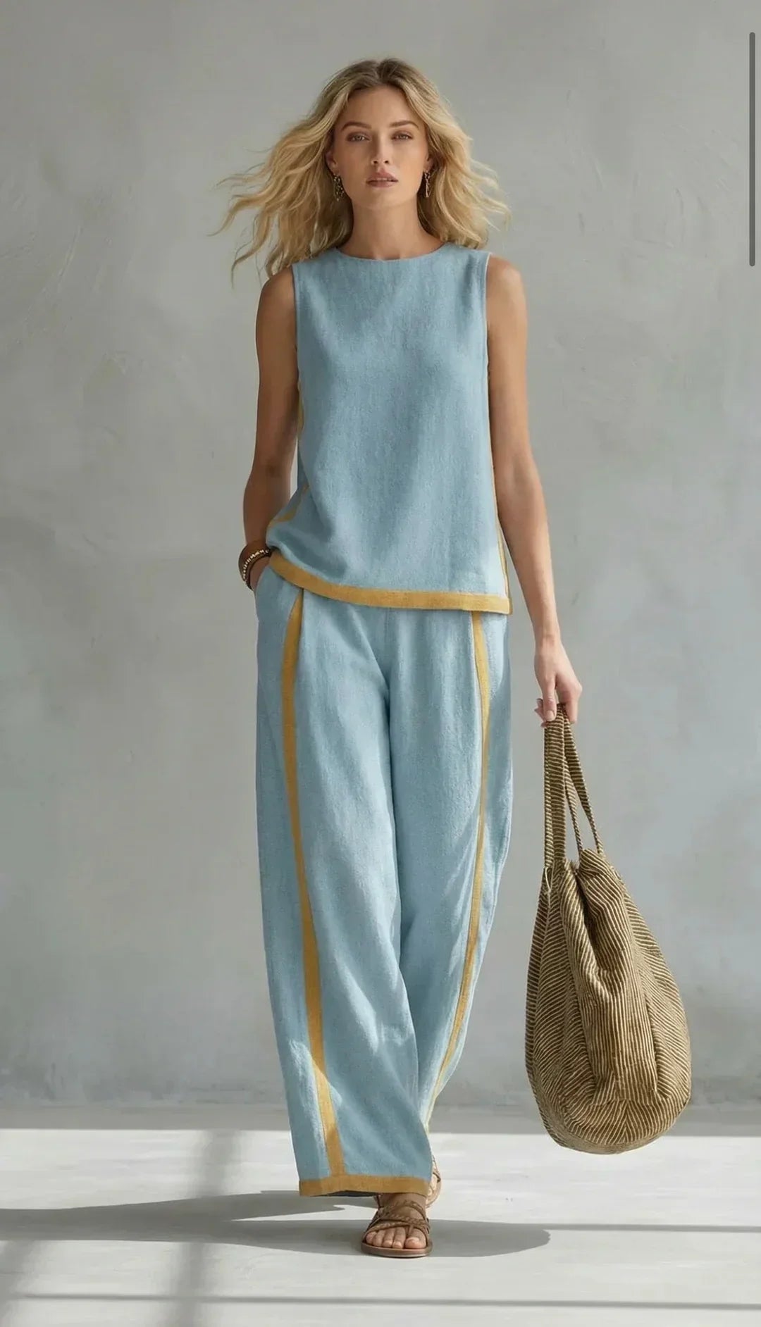 Ursula Zweiteiler mit Weste und Hose in Hellblau
