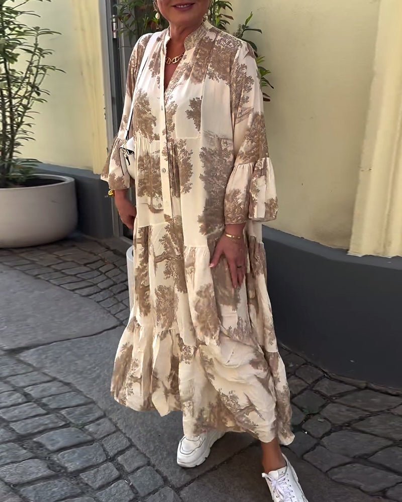 Vintageflair | Elegantes Fließkleid mit Trompetenärmeln