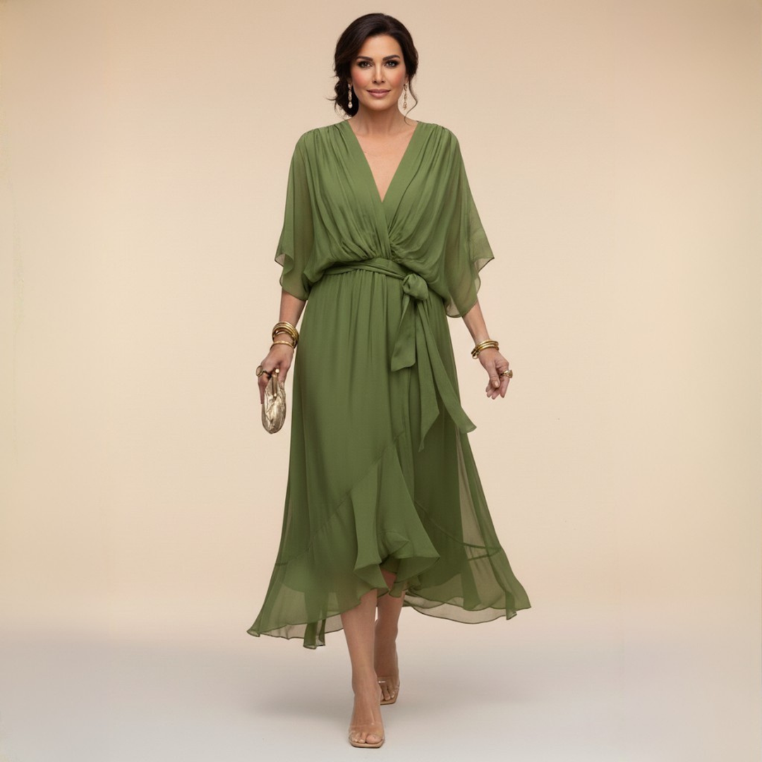 Monica Maxikleid – Detailansicht V-Ausschnitt