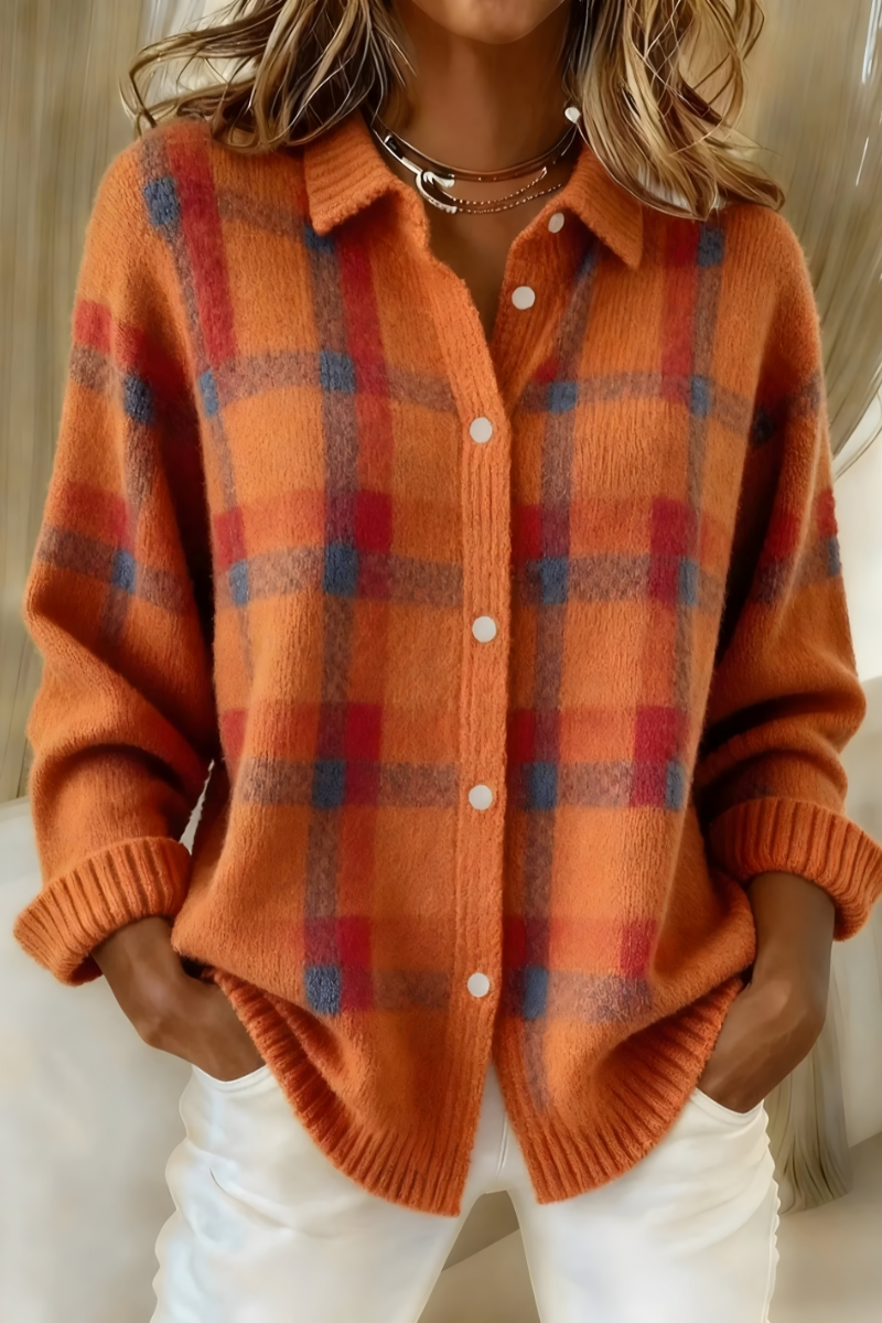 Camille karierte Strickjacke in Orange