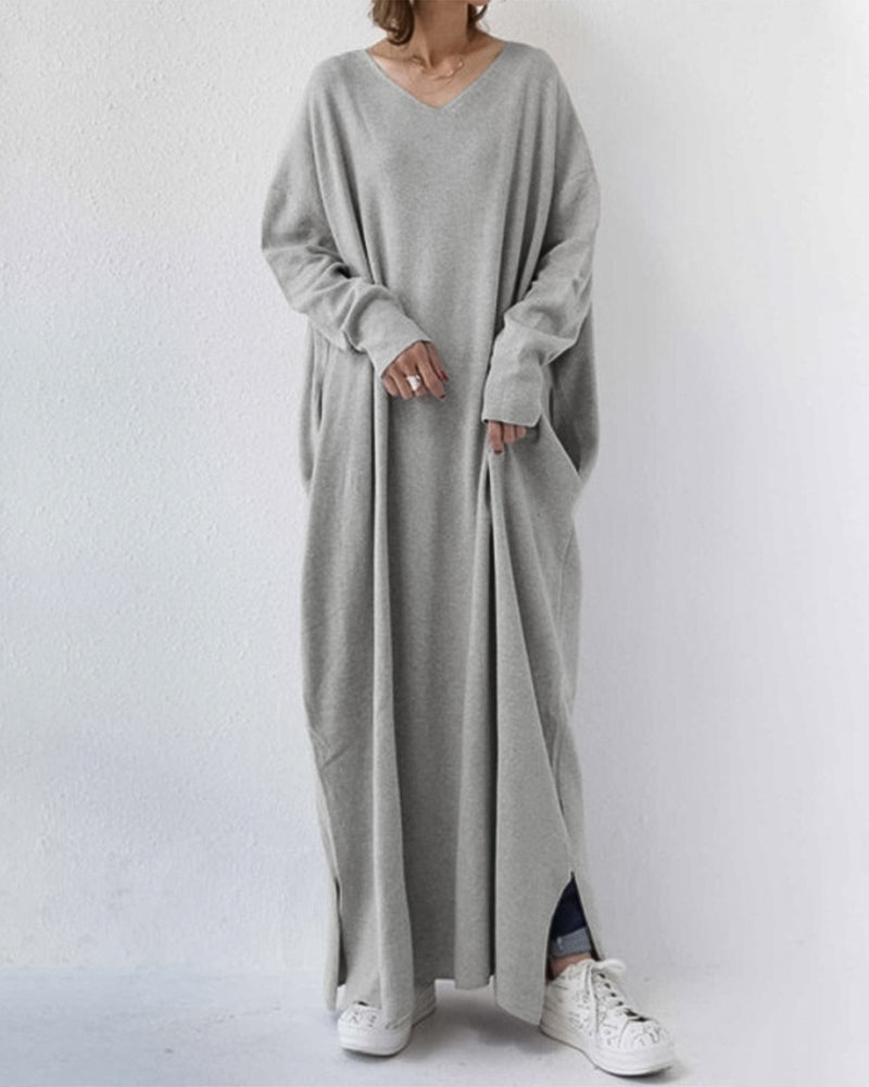 Serenyalang | Modisches Kleid mit Langen Ärmeln und V-Ausschnitt