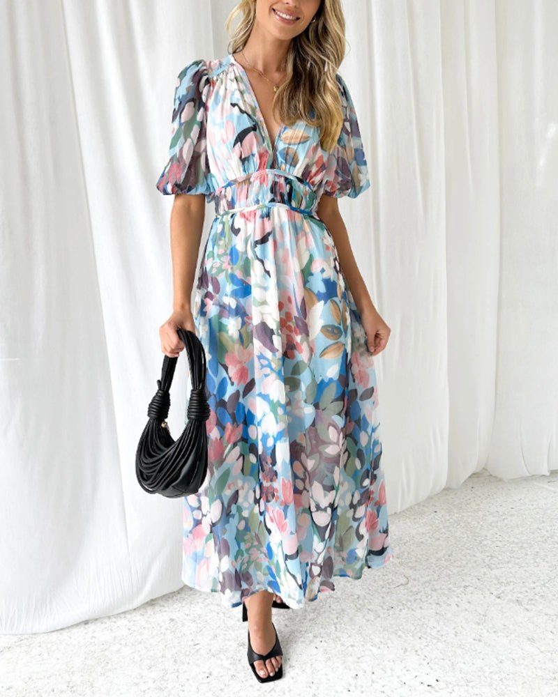 Blütenzier | Elegantes Blumenkleid mit V-Ausschnitt