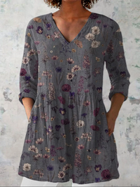 Audrey™ | Tunika-Bluse mit Streublumen auf Grau
