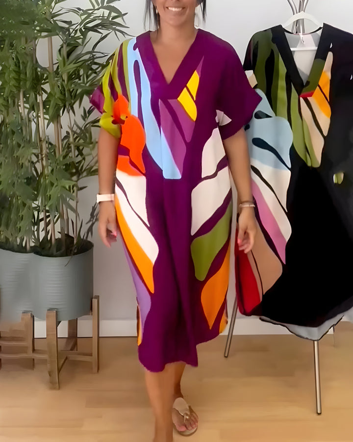 Leafaramuster | Lockeres Kleid mit farbenfrohem Blattmuster