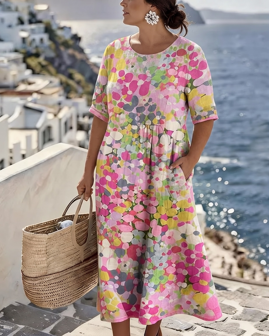 Elina Blumen-Midikleid – Detailansicht