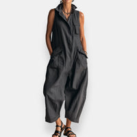 Helen™ | Ärmelloser Popeline-Jumpsuit mit Hemdkragen