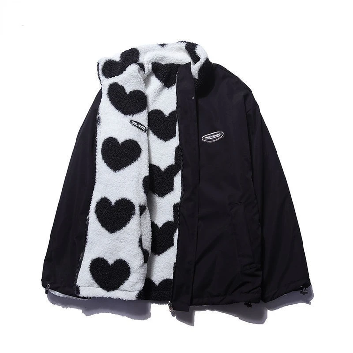 Herzflausch | Wendbare Fleece-Jacke mit Herzmuster