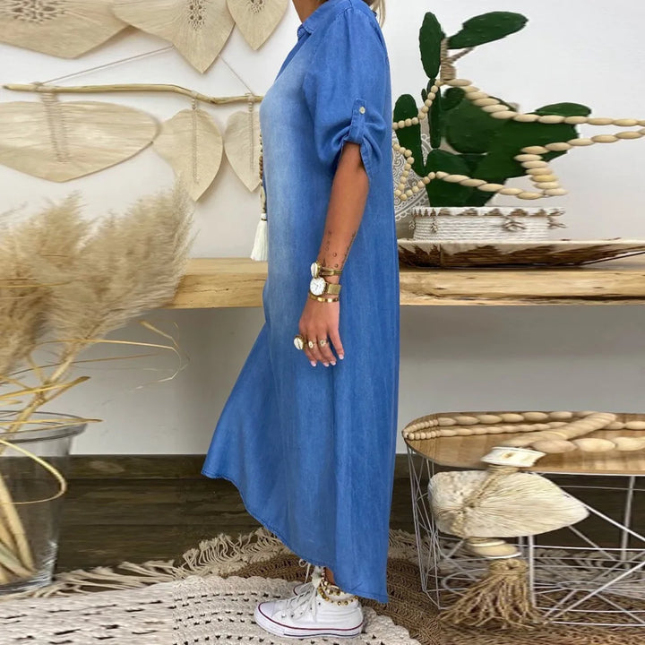 Andreajeans | Langes Kleid in Jeansoptik mit Seitenschlitz
