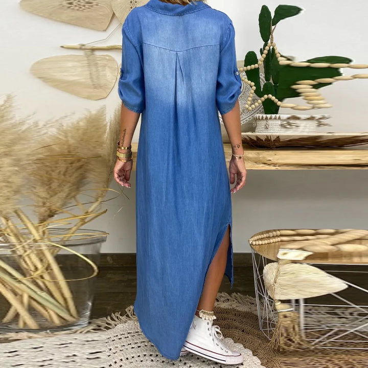 Andreajeans | Langes Kleid in Jeansoptik mit Seitenschlitz