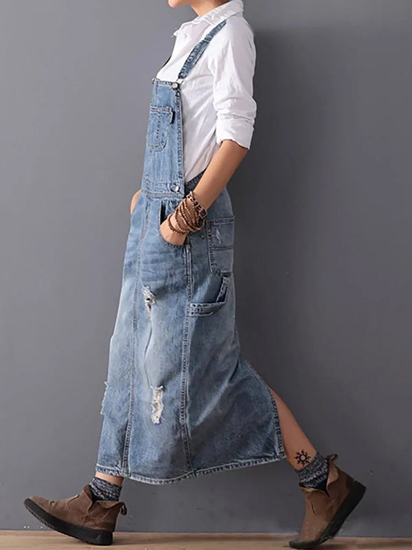 Fraylajeans | Abgenutztes Jeanskleid mit Schlitz Hinten