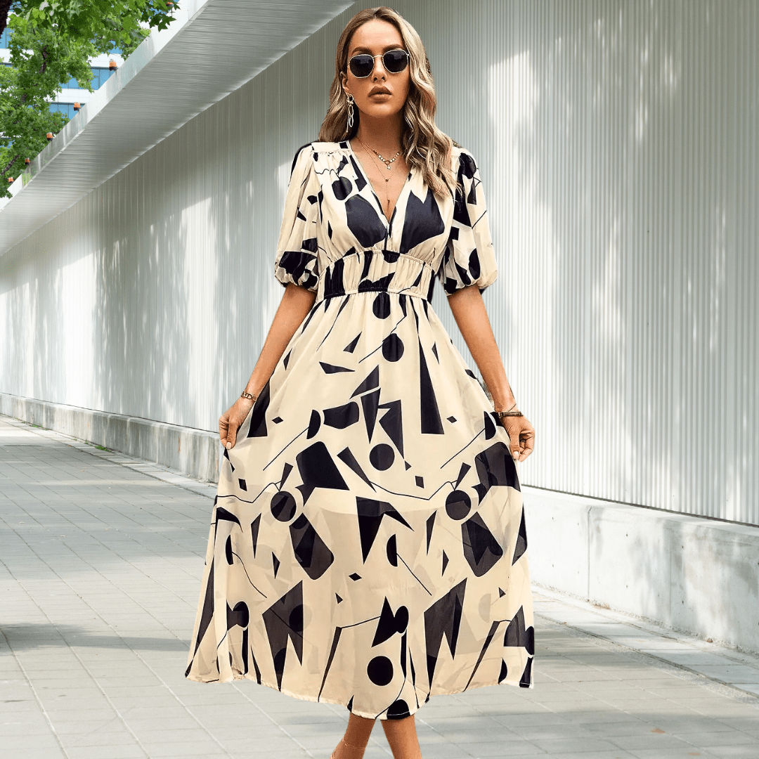 Paradiesvogel | Buntes Kleid mit Puffärmeln