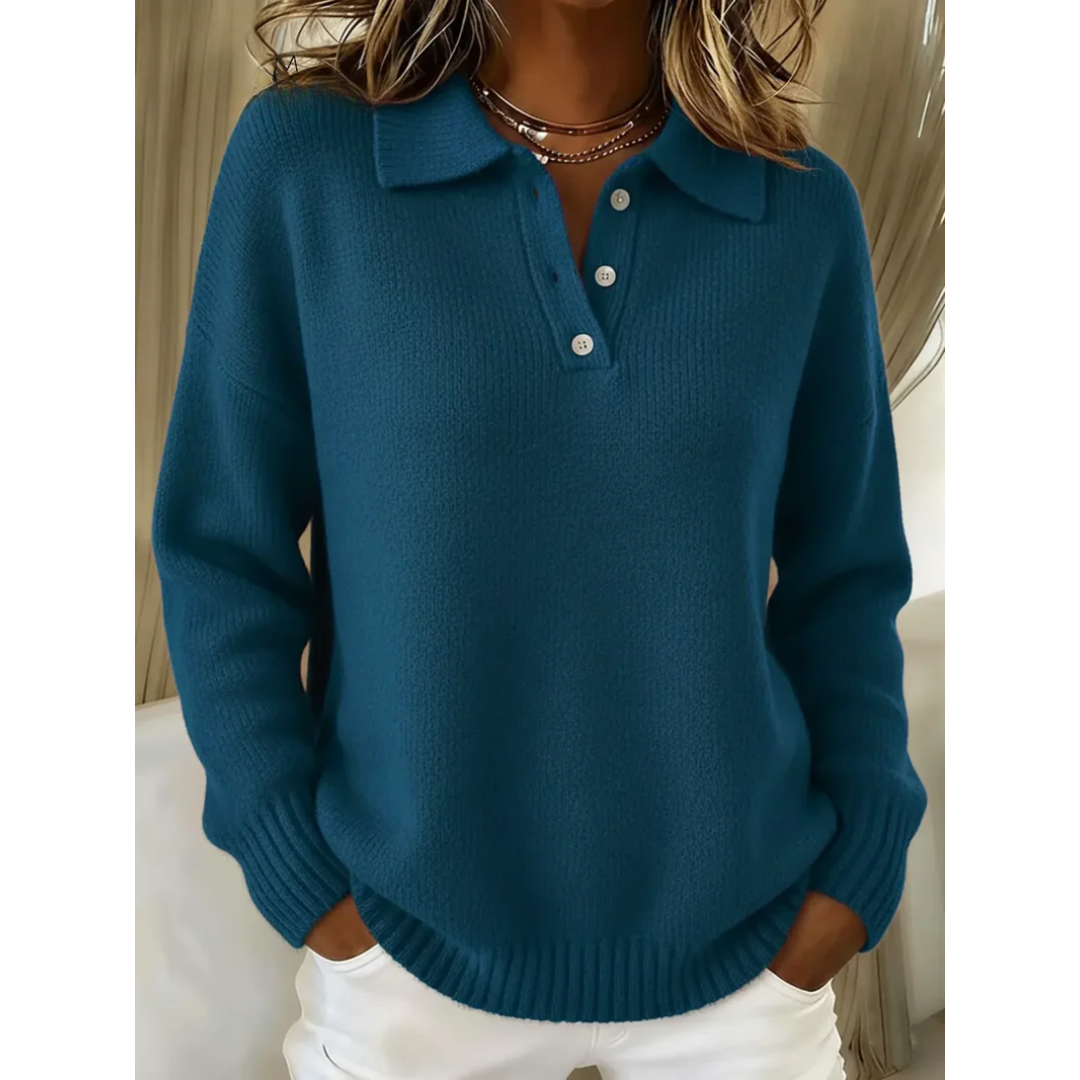 Maren Pullover mit Polokragen in Petrolblau