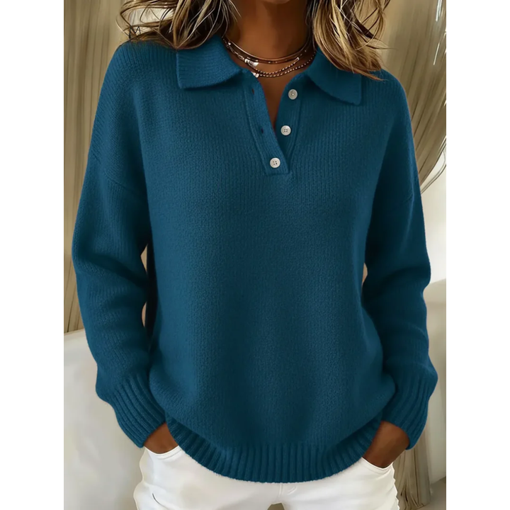 Maren Pullover mit Polokragen in Petrolblau
