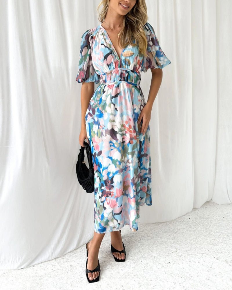 Blütenzier | Elegantes Blumenkleid mit V-Ausschnitt