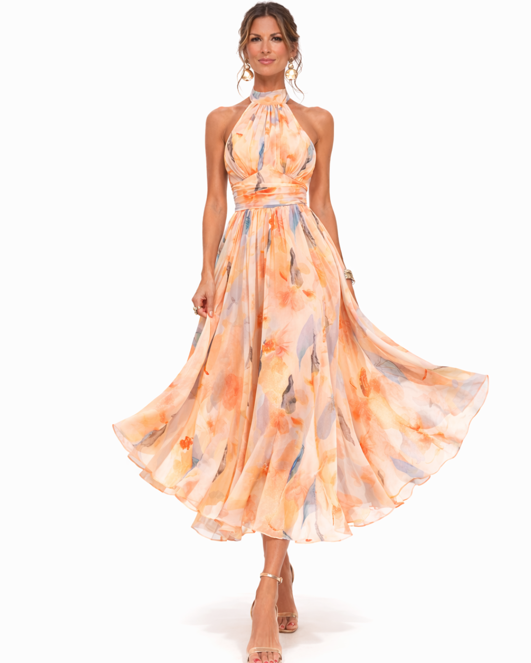 Aurora Maxikleid Halter-Ausschnitt Aquarell-Print