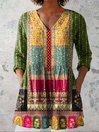Emilie™ | Tunika-Bluse mit Ornament-Patchwork in Oliv