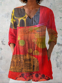Lucie™ | Tunika-Bluse mit abstraktem Kunstdruck in Rot