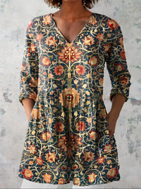 Celine™ | Tunika-Bluse mit Ornamentblüten in Oliv