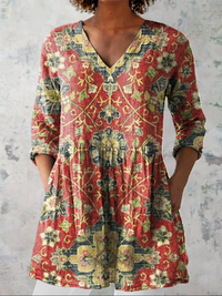 Lea™ | Tunika-Bluse mit dichtem Blumenmuster in Rot