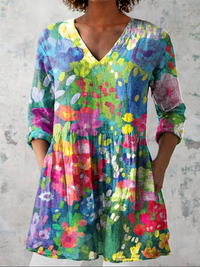 Maelle™ | Tunika-Bluse mit Aquarellblüten auf Hellblau