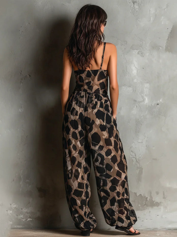 Constance Jumpsuit mit Leopardenprint – tiefer V-Ausschnitt