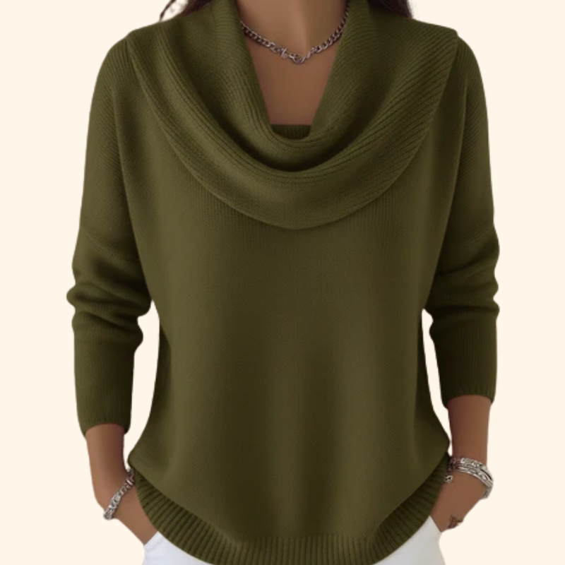 Marielle Pullover mit drapiertem Schalkragen in Grün