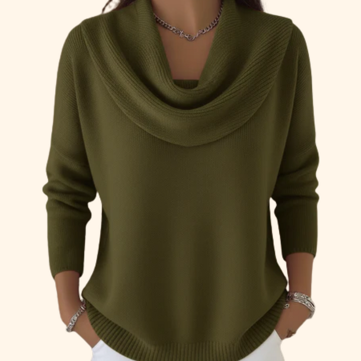Marielle Pullover mit drapiertem Schalkragen in Grün