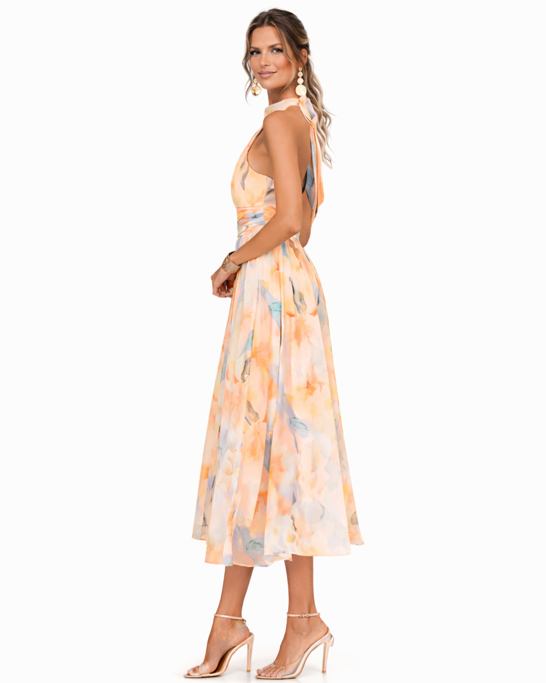 Aurora Maxikleid Halter-Ausschnitt Aquarell-Print