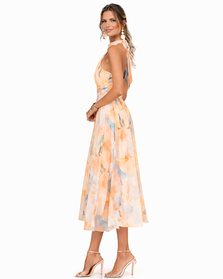Aurora Maxikleid Halter-Ausschnitt Aquarell-Print