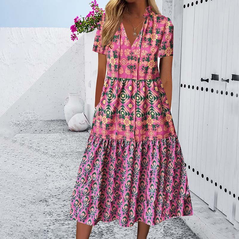 Retro-Traum | Bedrucktes Boho-Kleid
