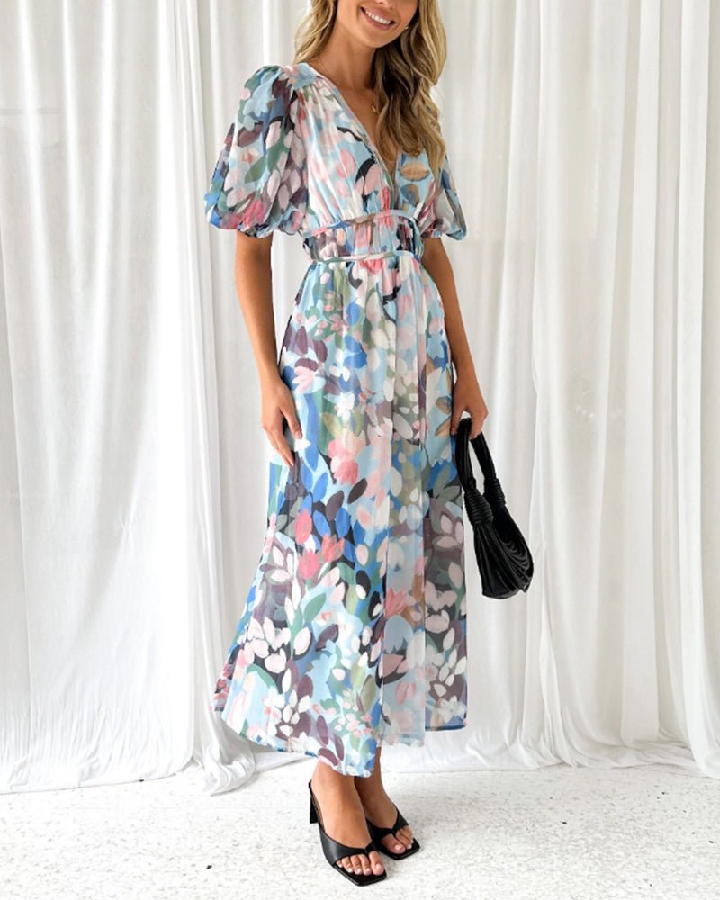 Blütenzier | Elegantes Blumenkleid mit V-Ausschnitt