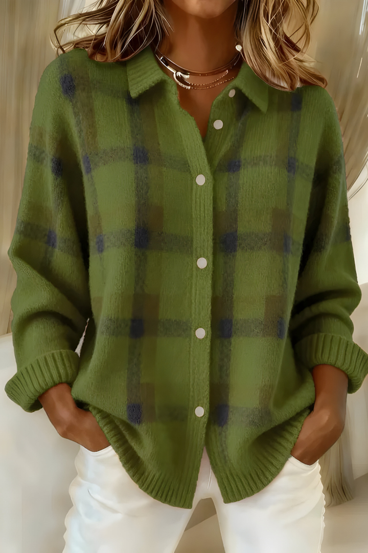Camille karierte Strickjacke in Grün