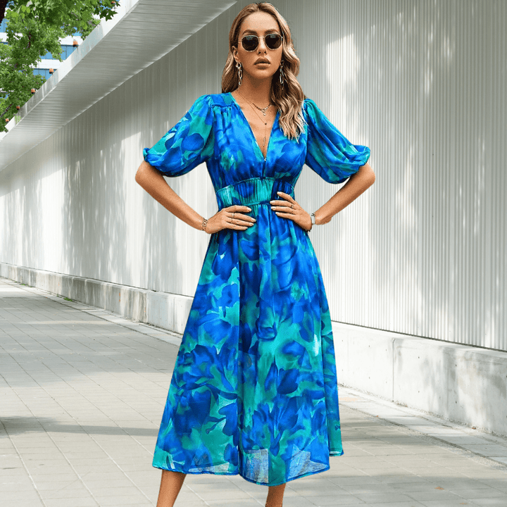 Paradiesvogel | Buntes Kleid mit Puffärmeln
