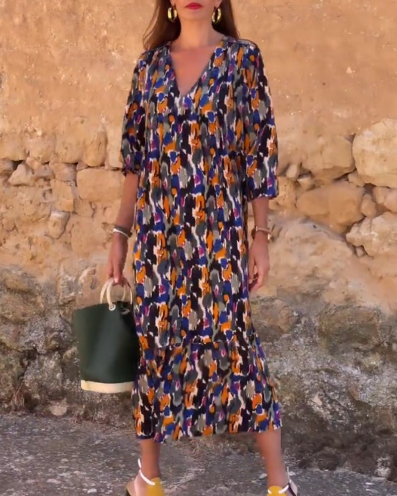 Musterkunst | Schickes Midikleid mit V-Ausschnitt