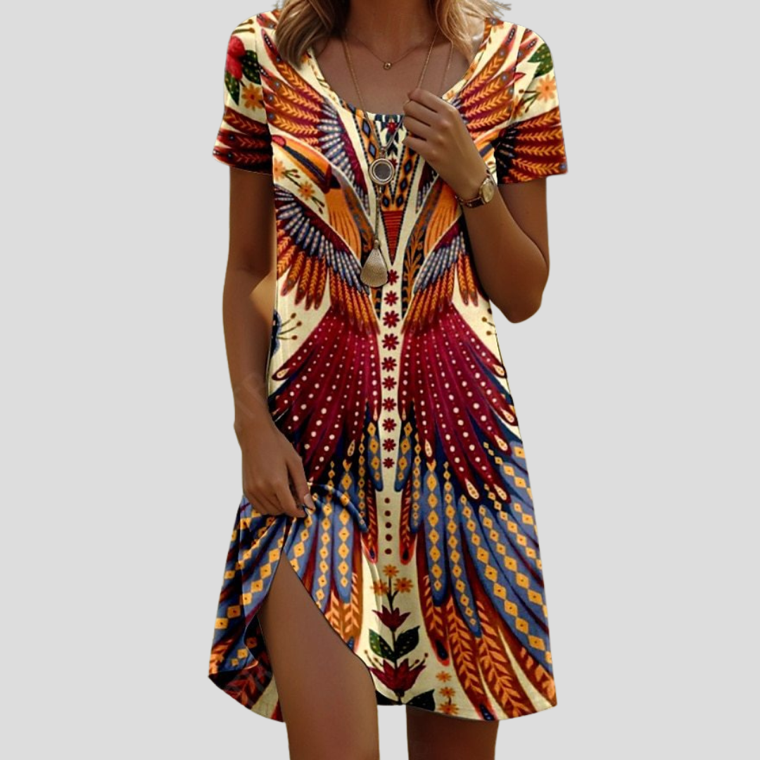 Islaprint | Kleid mit Indisch-inspiriertem Print und Rundhalsausschnitt