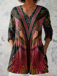 Manon™ | Tunika-Bluse mit Federmuster in Bordeaux