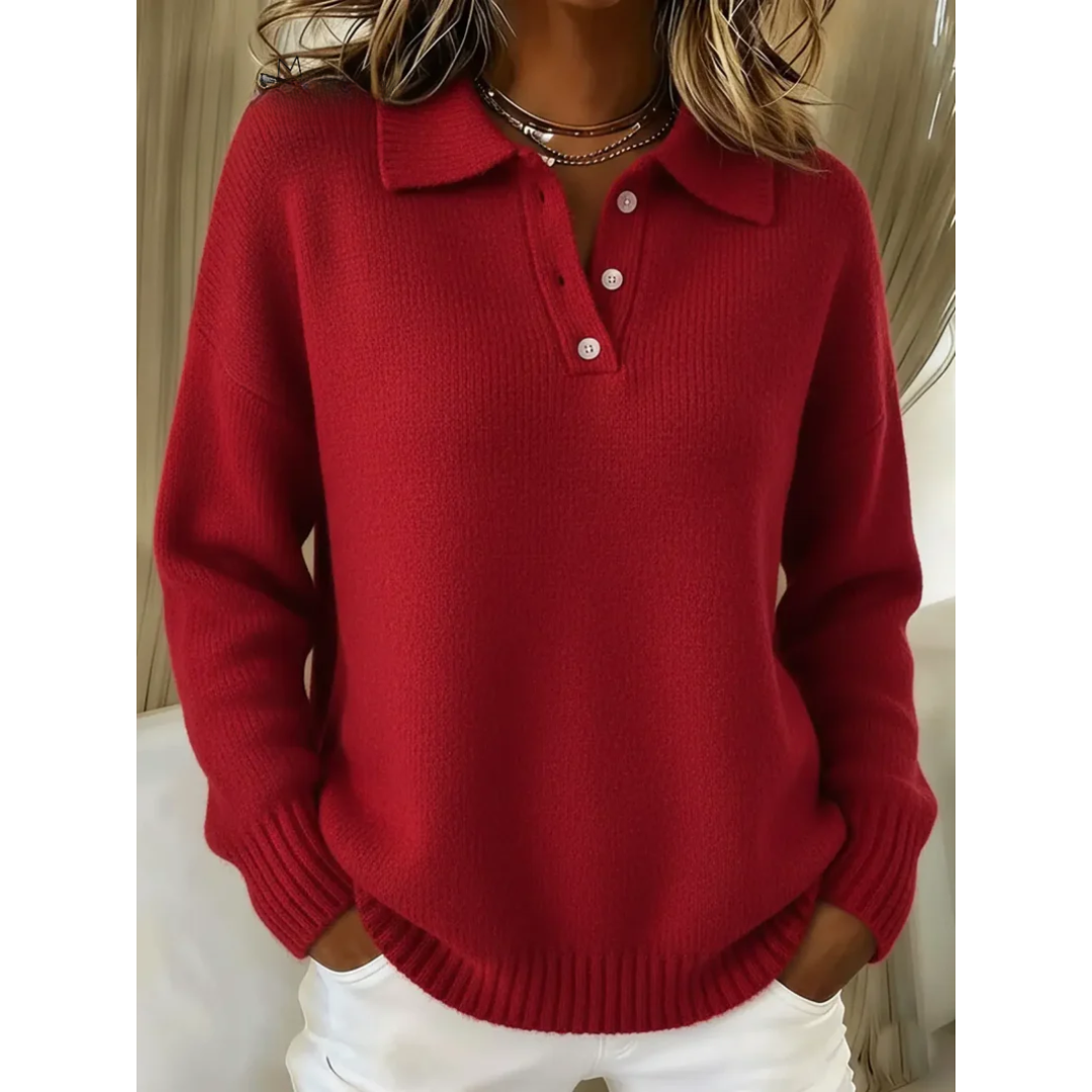 Maren Pullover mit Polokragen in Rot