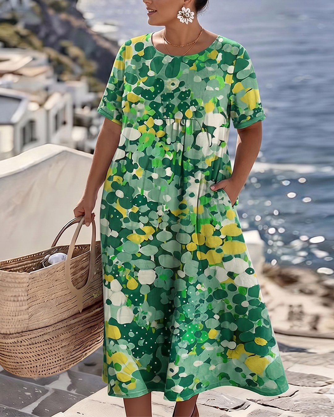 Elina Blumen-Midikleid – Stoffdetail