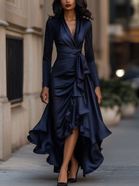 Palma™ | Drapiertes Satin-Maxikleid mit Volant