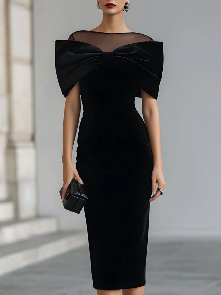 Regina Samt-Midikleid mit großer Schleife in Schwarz